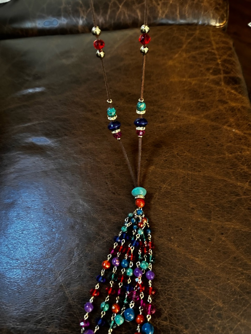 Multi color Beaded Tassel Necklace Pendant
